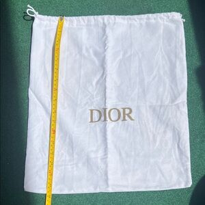 Dior White Dust Bag with Gold Logo Drawstring